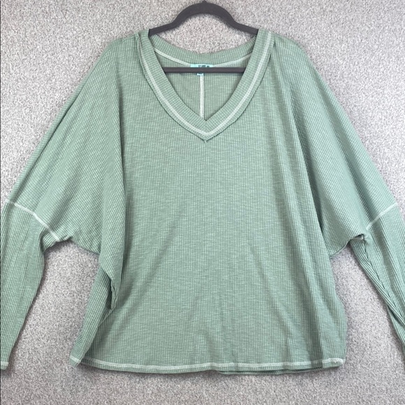 P.S. Kate sage green waffle knit thermal top 3X dolman sleeve raw edges - Picture 1 of 9